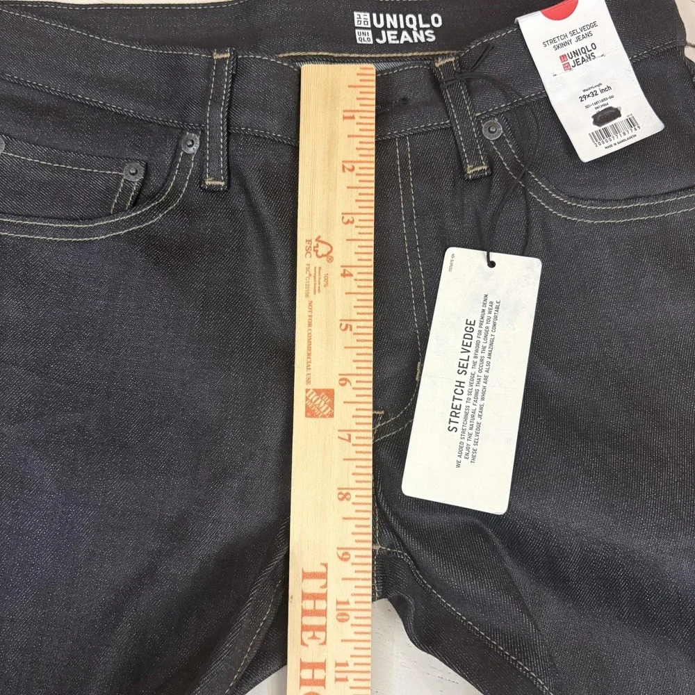 Uniqlo Selvedge Skinny Jeans Mens 29x32 Dark Blue Stretch Denim NEW NWT